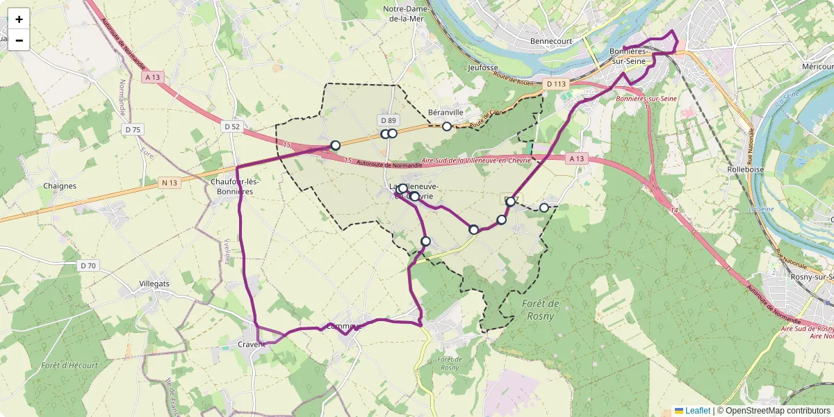 Carte du réseau de transport en commun à La Villeneuve-en-Chevrie - lignes de bus et arrêts