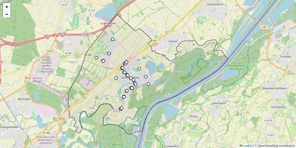 Carte du réseau de transport en commun à La Wantzenau - lignes de bus et arrêts