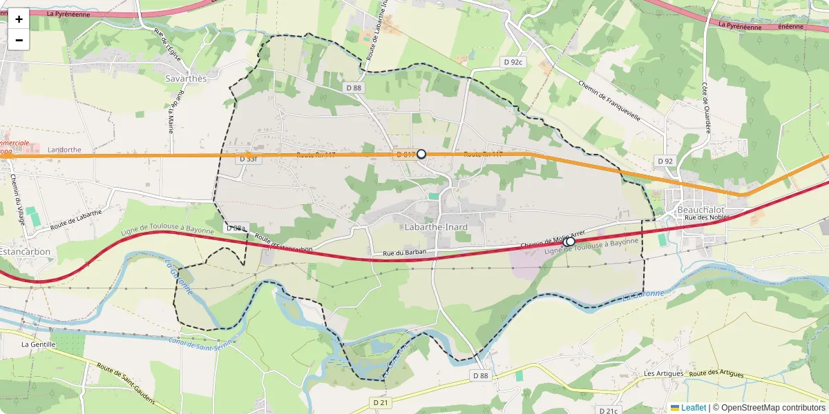 Carte du réseau de transport en commun à Labarthe-Inard - lignes de bus et arrêts