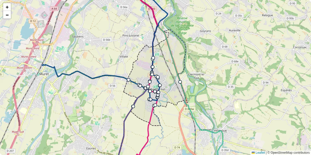 Carte du réseau de transport en commun à Labarthe-sur-Lèze - lignes de bus et arrêts