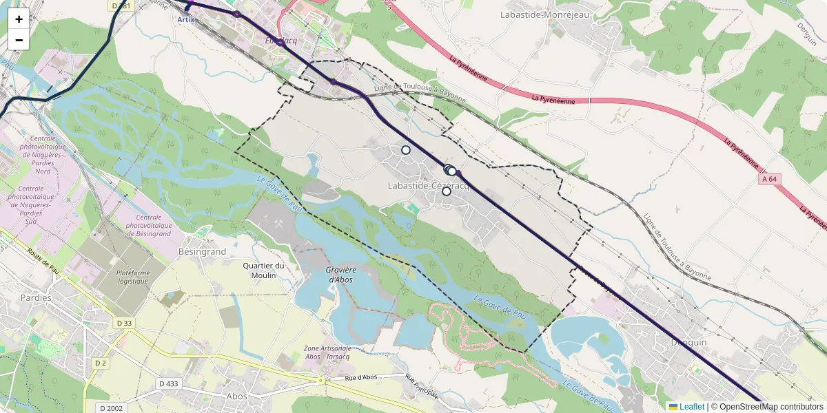 Carte du réseau de transport en commun à Labastide-Cézéracq - lignes de bus et arrêts