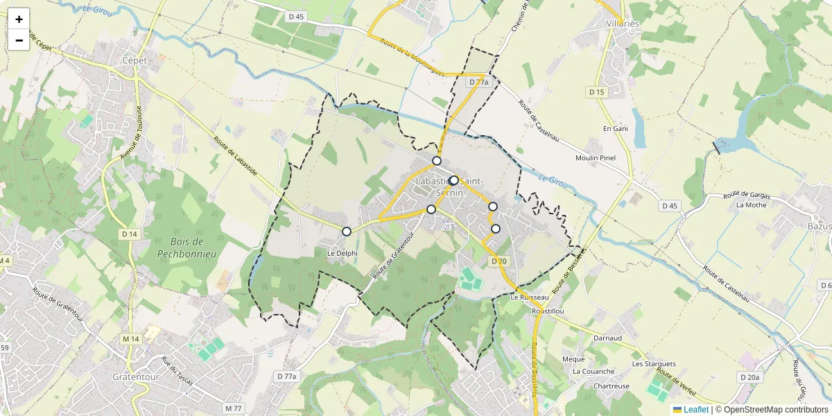 Carte du réseau de transport en commun à Labastide-Saint-Sernin - lignes de bus et arrêts