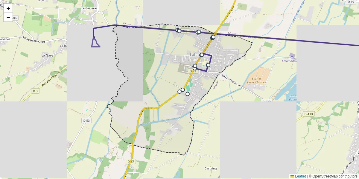 Carte du réseau de transport en commun à Labastidette - lignes de bus et arrêts