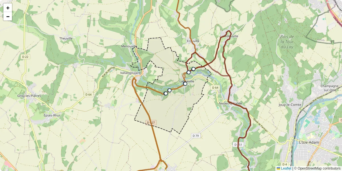 Carte du réseau de transport en commun à Labbeville - lignes de bus et arrêts