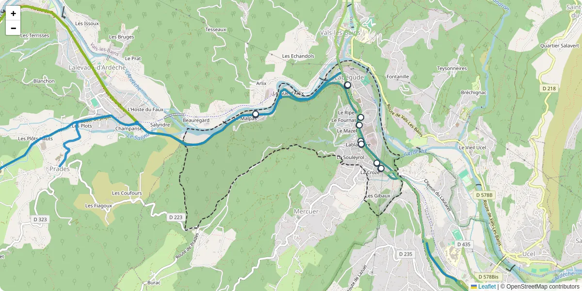 Carte du réseau de transport en commun à Labégude - lignes de bus et arrêts
