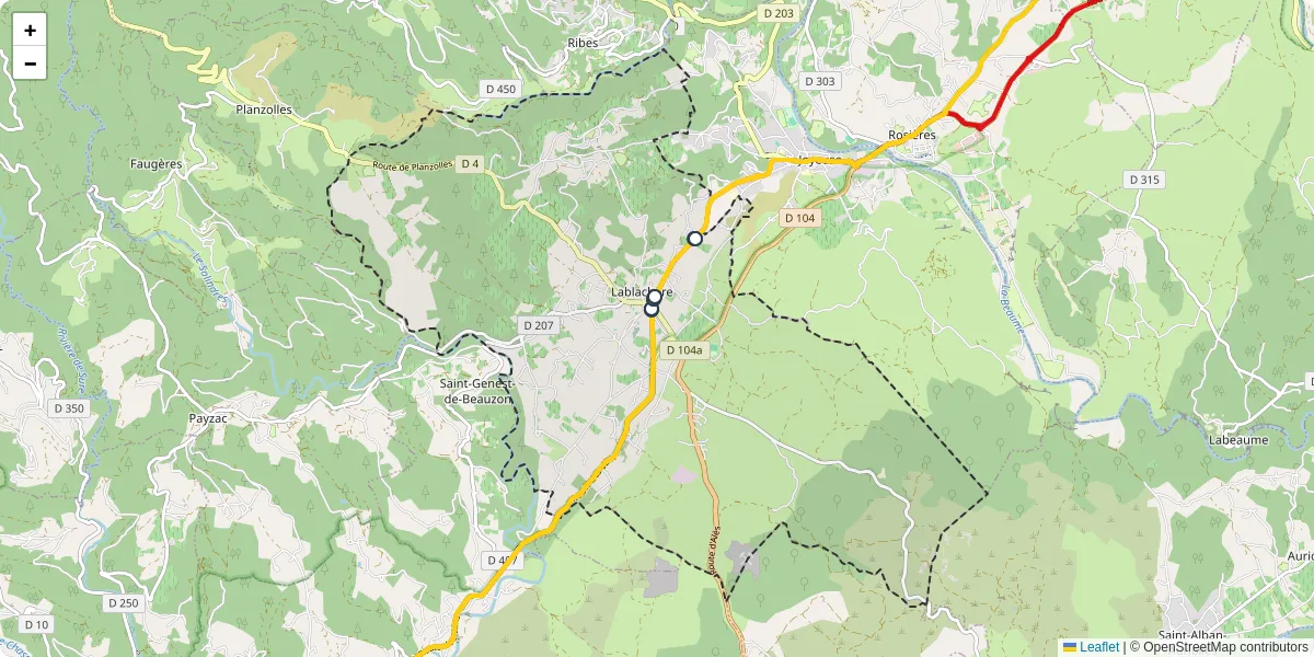 Carte du réseau de transport en commun à Lablachère - lignes de bus et arrêts