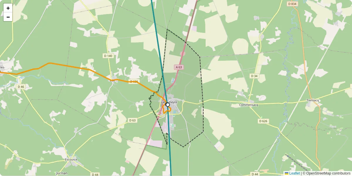 Carte du réseau de transport en commun à Labouheyre - lignes de bus et arrêts