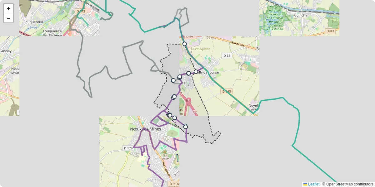 Carte du réseau de transport en commun à Labourse - lignes de bus et arrêts