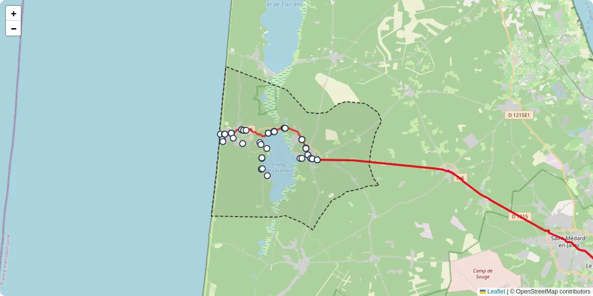 Carte du réseau de transport en commun à Lacanau - lignes de bus et arrêts