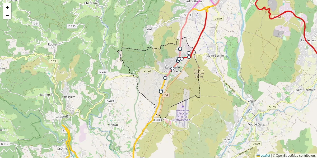 Carte du réseau de transport en commun à Lachapelle-sous-Aubenas - lignes de bus et arrêts