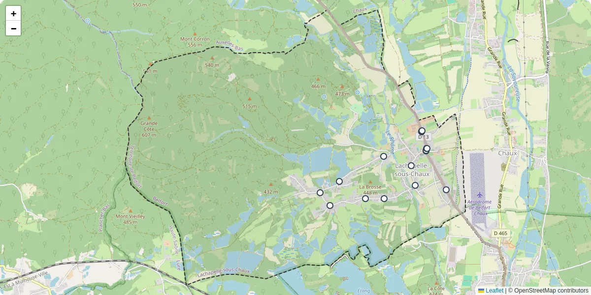 Carte du réseau de transport en commun à Lachapelle-sous-Chaux - lignes de bus et arrêts