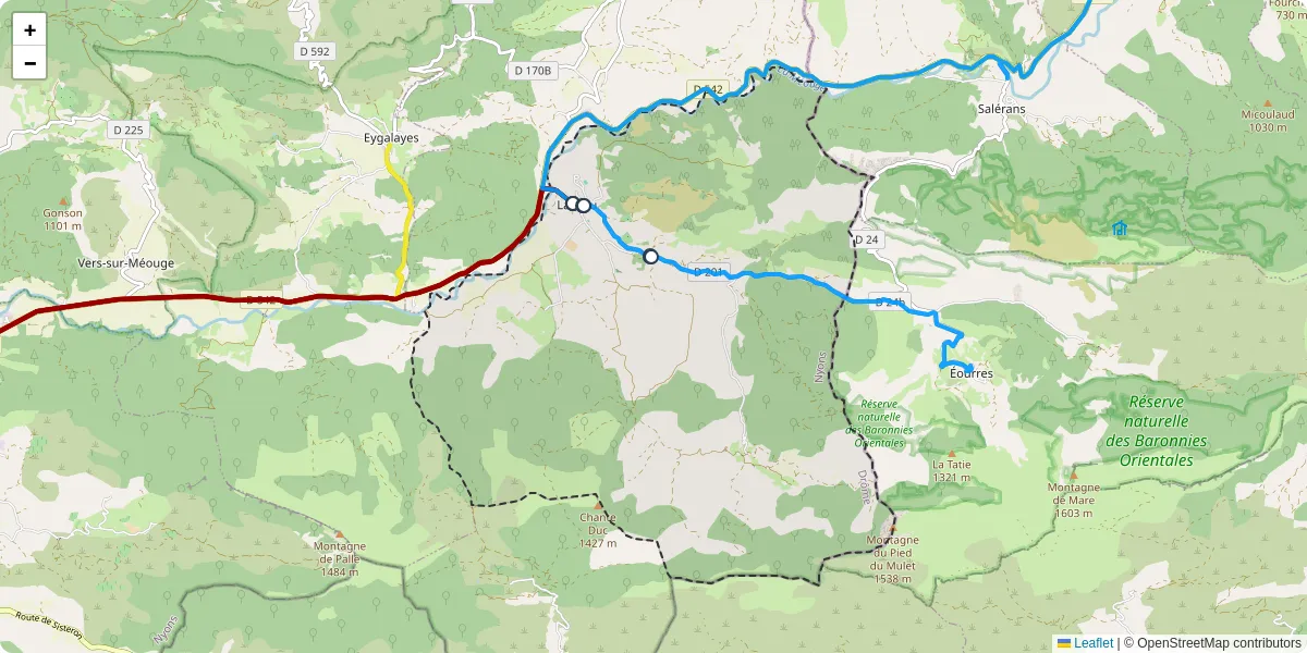 Carte du réseau de transport en commun à Lachau - lignes de bus et arrêts