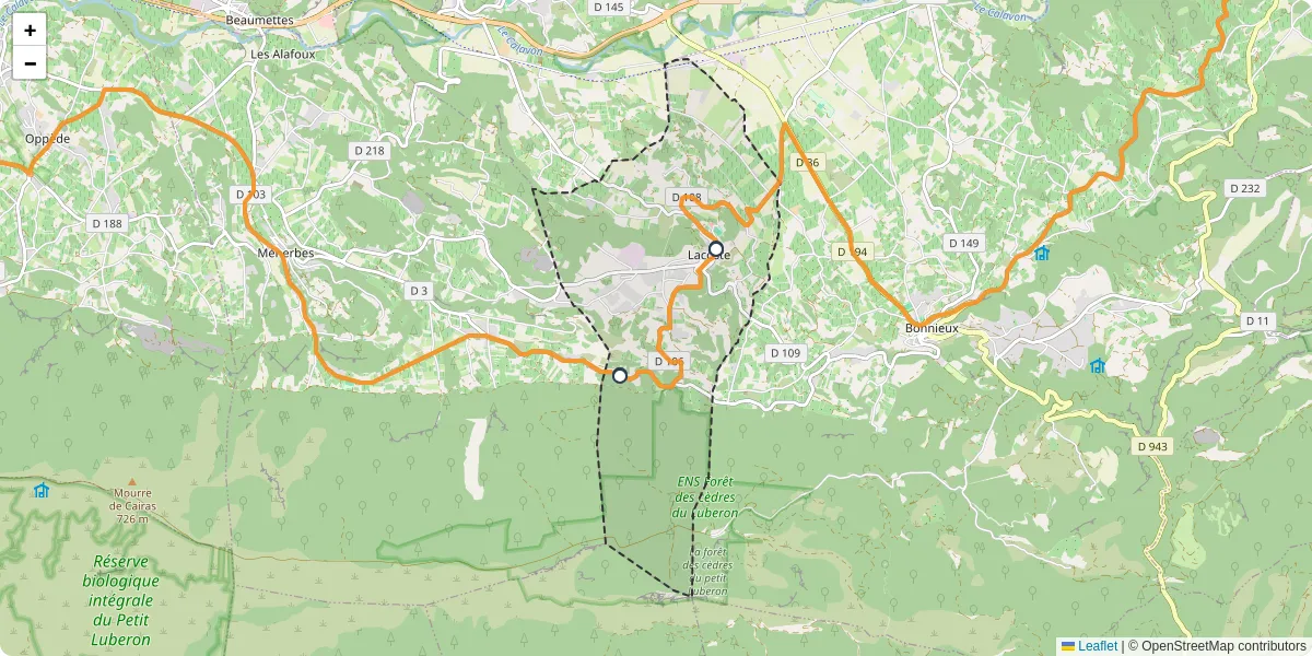 Carte du réseau de transport en commun à Lacoste - lignes de bus et arrêts