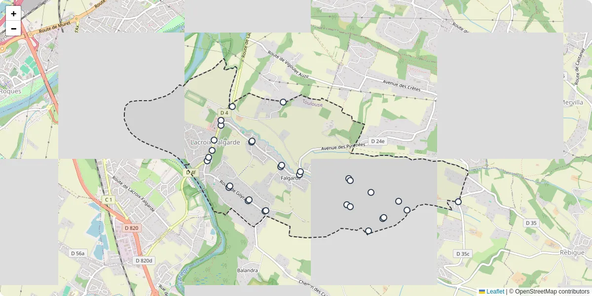 Carte du réseau de transport en commun à Lacroix-Falgarde - lignes de bus et arrêts
