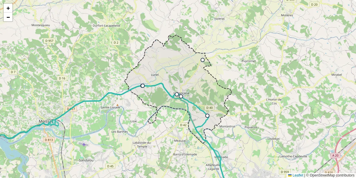 Carte du réseau de transport en commun à Lafrançaise - lignes de bus et arrêts