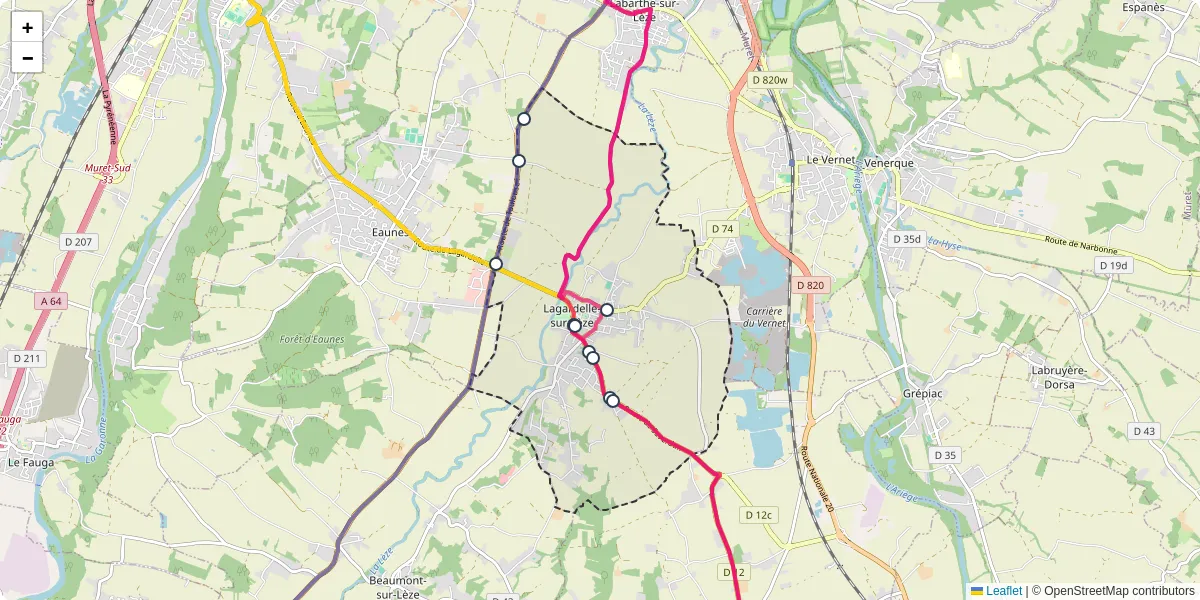 Carte du réseau de transport en commun à Lagardelle-sur-Lèze - lignes de bus et arrêts