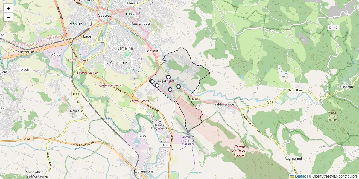 Carte du réseau de transport en commun à Lagarrigue - lignes de bus et arrêts