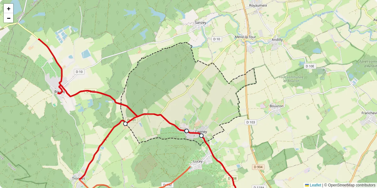 Carte du réseau de transport en commun à Lagney - lignes de bus et arrêts