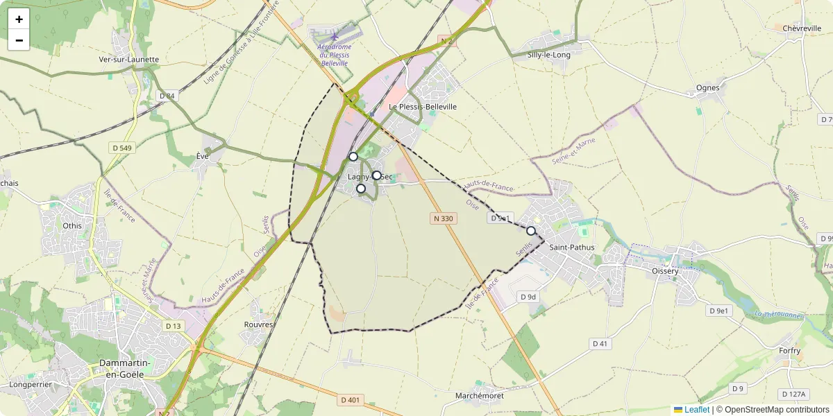 Carte du réseau de transport en commun à Lagny-le-Sec - lignes de bus et arrêts