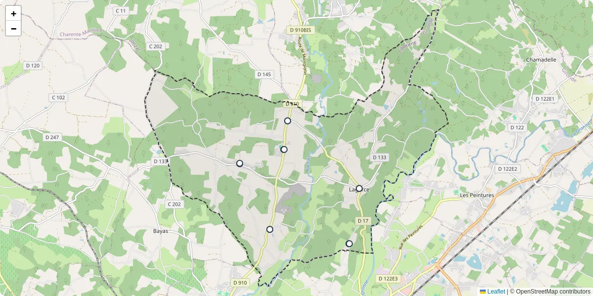 Carte du réseau de transport en commun à Lagorce - lignes de bus et arrêts