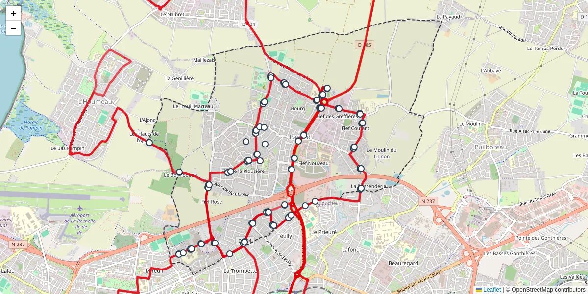 Carte du réseau de transport en commun à Lagord - lignes de bus et arrêts