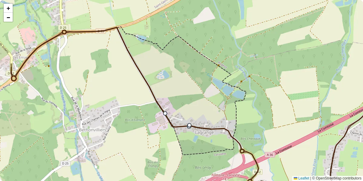 Carte du réseau de transport en commun à Lagrange - lignes de bus et arrêts