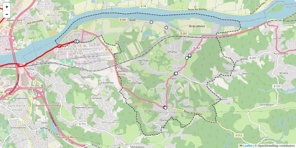 Carte du réseau de transport en commun à Lahonce - lignes de bus et arrêts