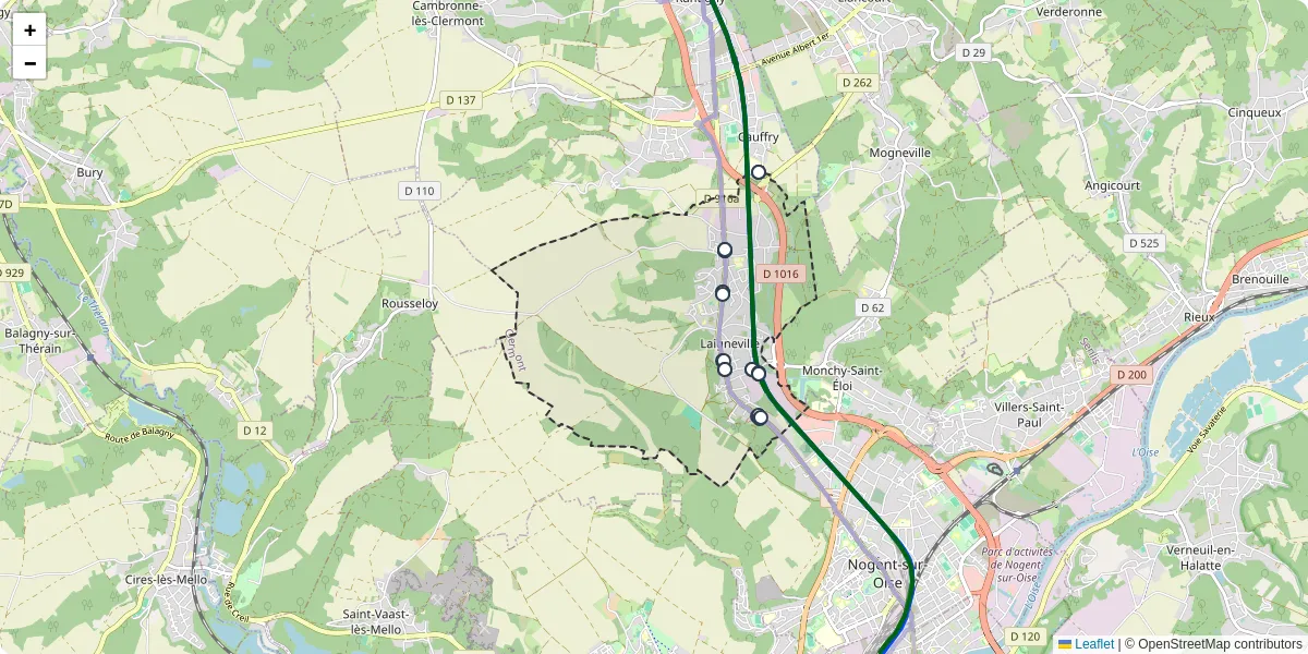 Carte du réseau de transport en commun à Laigneville - lignes de bus et arrêts