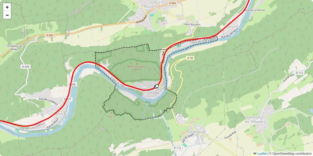 Carte du réseau de transport en commun à Laissey - lignes de bus et arrêts