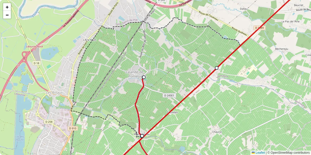 Carte du réseau de transport en commun à Lalande-de-Pomerol - lignes de bus et arrêts