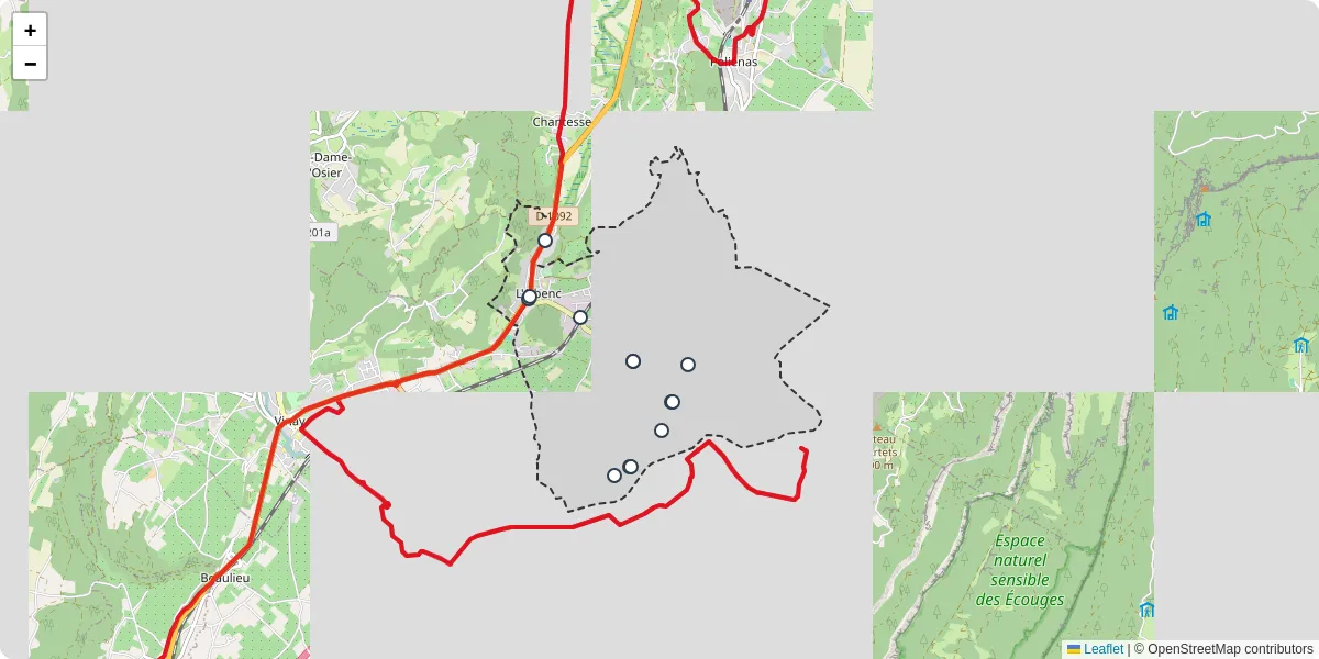 Carte du réseau de transport en commun à L'Albenc - lignes de bus et arrêts