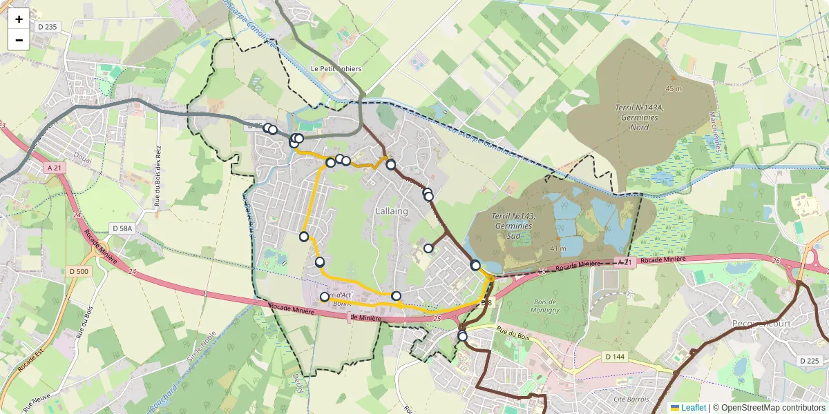Carte du réseau de transport en commun à Lallaing - lignes de bus et arrêts