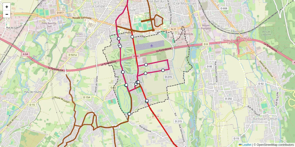 Carte du réseau de transport en commun à Laloubère - lignes de bus et arrêts