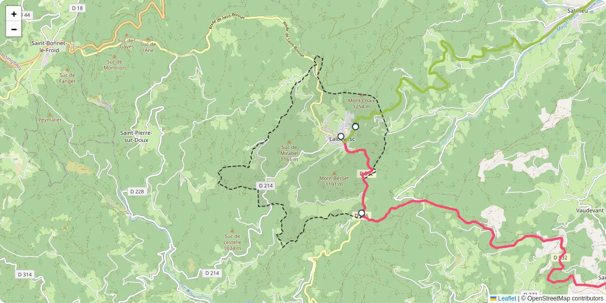 Carte du réseau de transport en commun à Lalouvesc - lignes de bus et arrêts