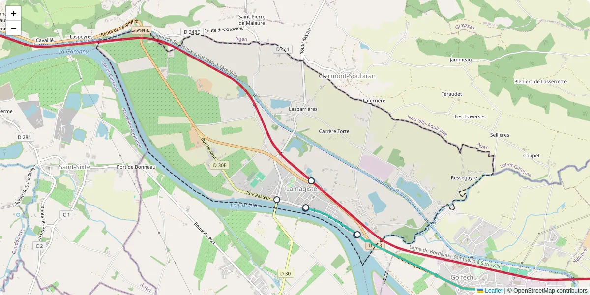 Carte du réseau de transport en commun à Lamagistère - lignes de bus et arrêts