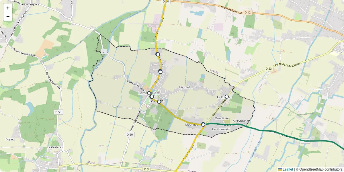 Carte du réseau de transport en commun à Lamasquère - lignes de bus et arrêts