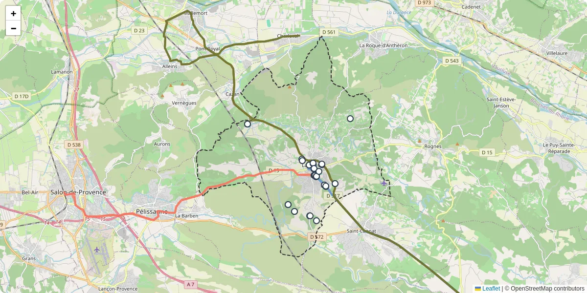 Carte du réseau de transport en commun à Lambesc - lignes de bus et arrêts