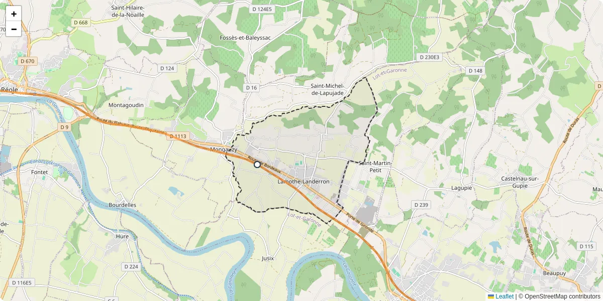 Carte du réseau de transport en commun à Lamothe-Landerron - lignes de bus et arrêts