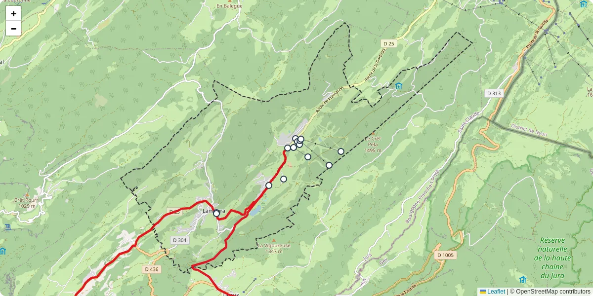 Carte du réseau de transport en commun à Lamoura - lignes de bus et arrêts