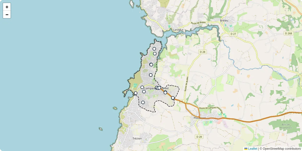 Carte du réseau de transport en commun à Lampaul-Plouarzel - lignes de bus et arrêts