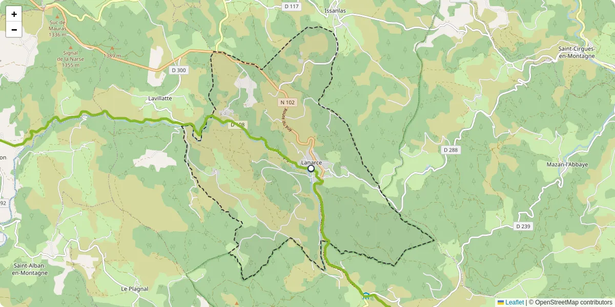 Carte du réseau de transport en commun à Lanarce - lignes de bus et arrêts