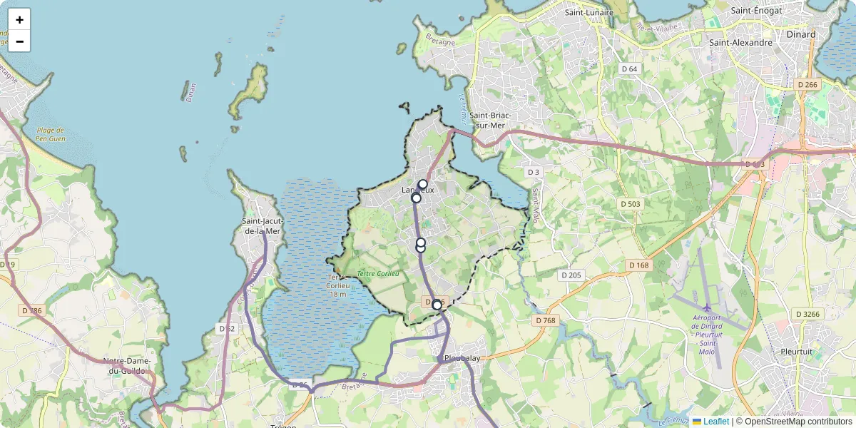 Carte du réseau de transport en commun à Lancieux - lignes de bus et arrêts