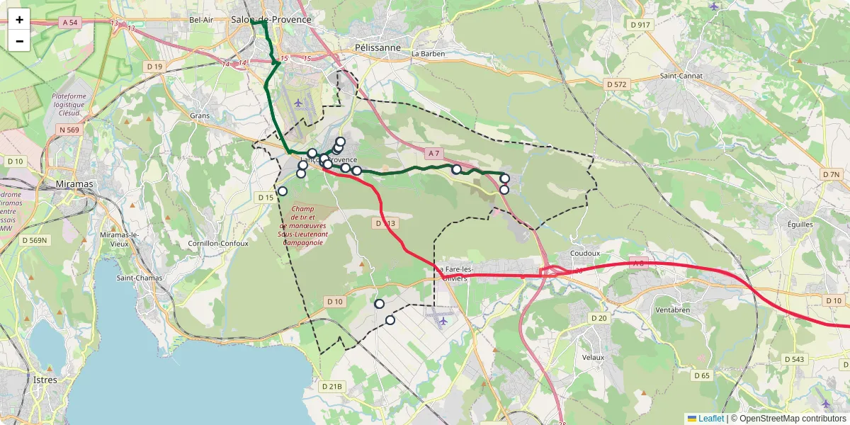 Carte du réseau de transport en commun à Lançon-Provence - lignes de bus et arrêts