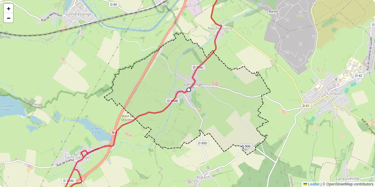 Carte du réseau de transport en commun à Landange - lignes de bus et arrêts