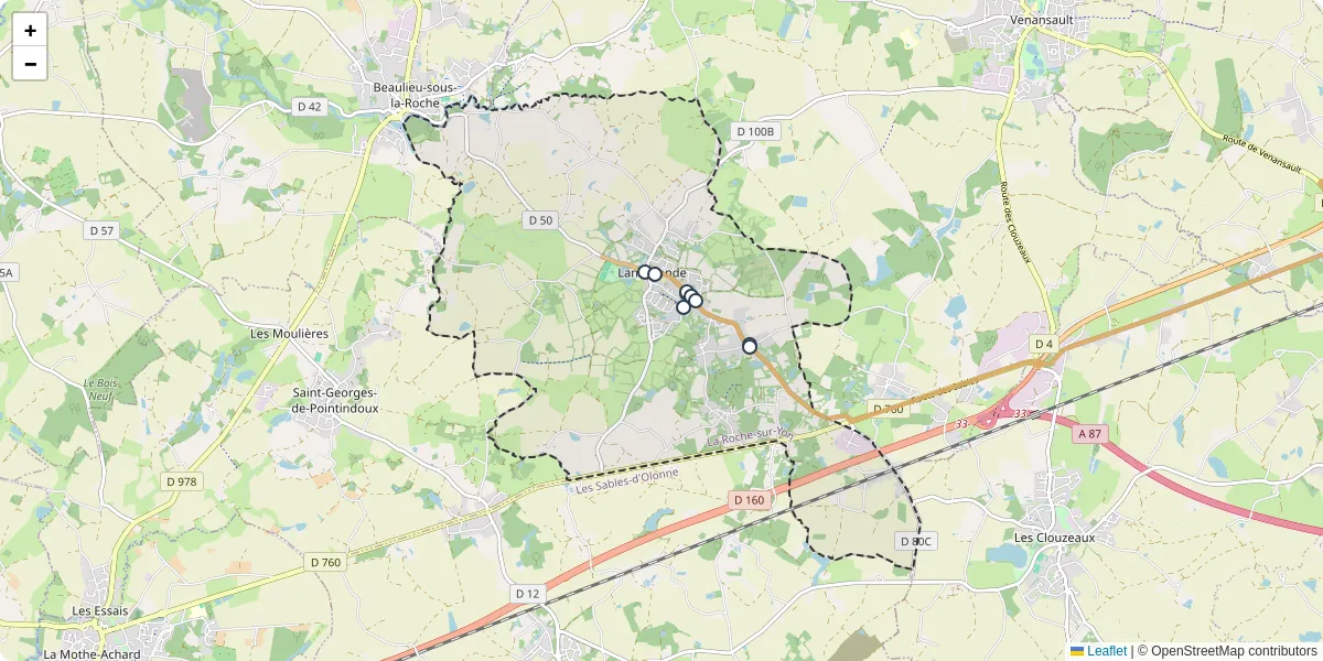 Carte du réseau de transport en commun à Landeronde - lignes de bus et arrêts