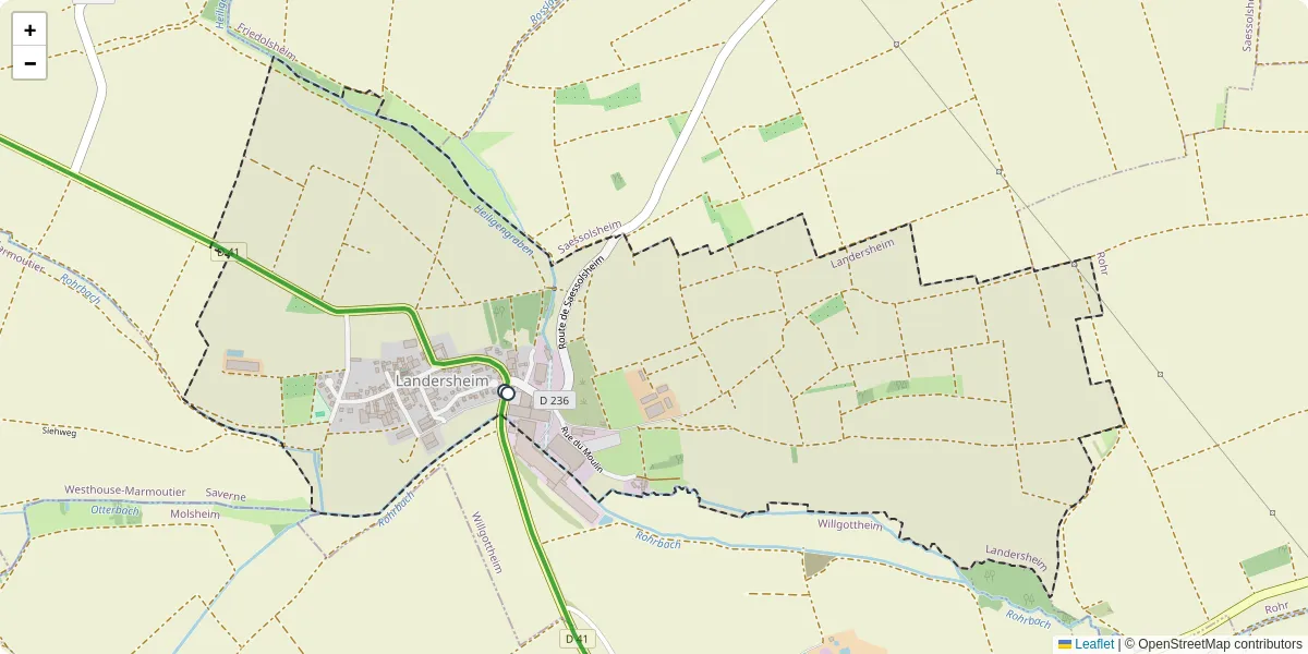 Carte du réseau de transport en commun à Landersheim - lignes de bus et arrêts