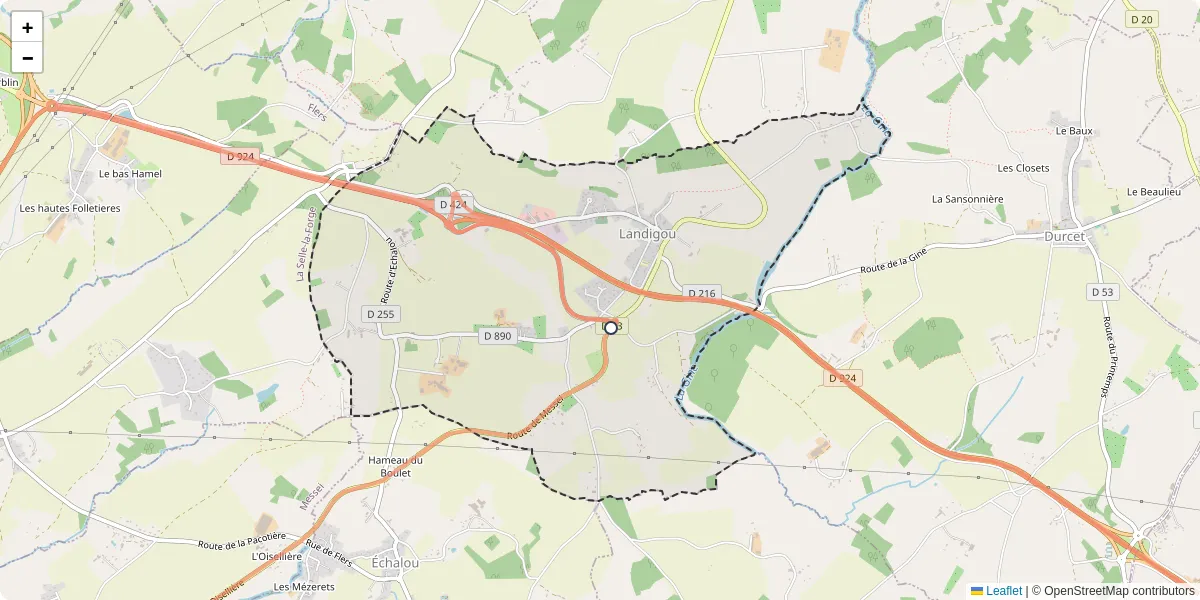 Carte du réseau de transport en commun à Landigou - lignes de bus et arrêts