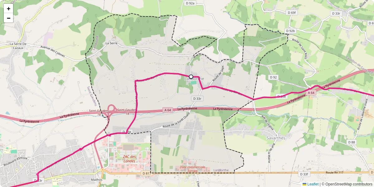Carte du réseau de transport en commun à Landorthe - lignes de bus et arrêts