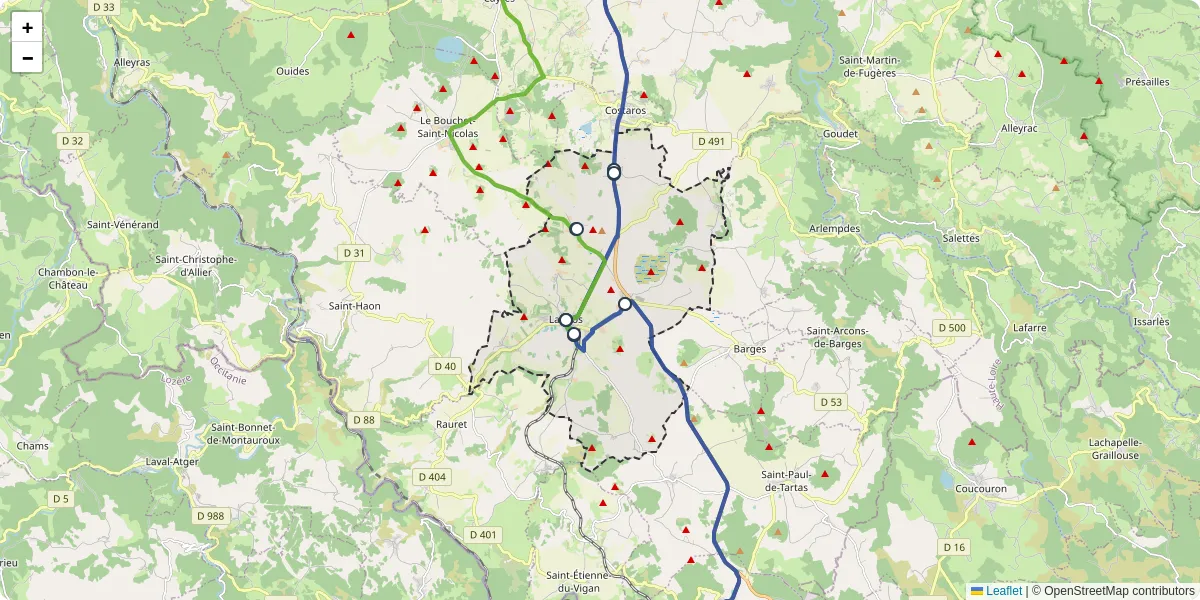 Carte du réseau de transport en commun à Landos - lignes de bus et arrêts