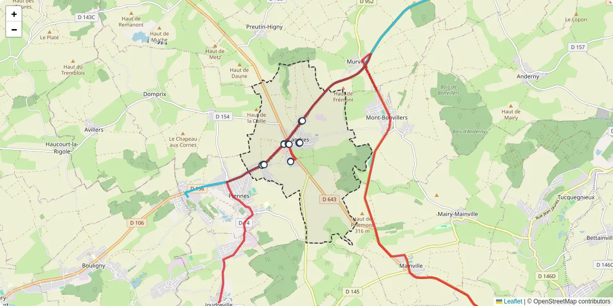 Carte du réseau de transport en commun à Landres - lignes de bus et arrêts
